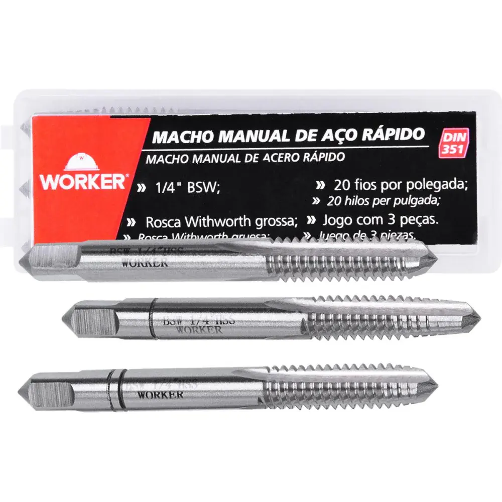 Jogo macho manual DIN351 bsw 1/4 3 peç Worker