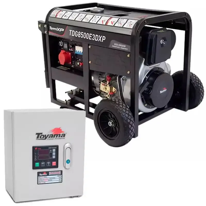 Gerador energia diesel 7.5KVA trifásico TDG8500E3DXP + painel automático ATS-T9-220 Toyama — fotografia de referência