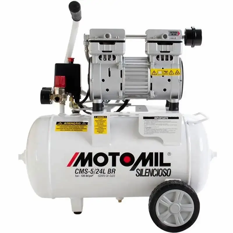 Compressor odontológico 5 pés 24L 120PSI silencioso CMS-5/24BR MotoMil 110 V — fotografia 2