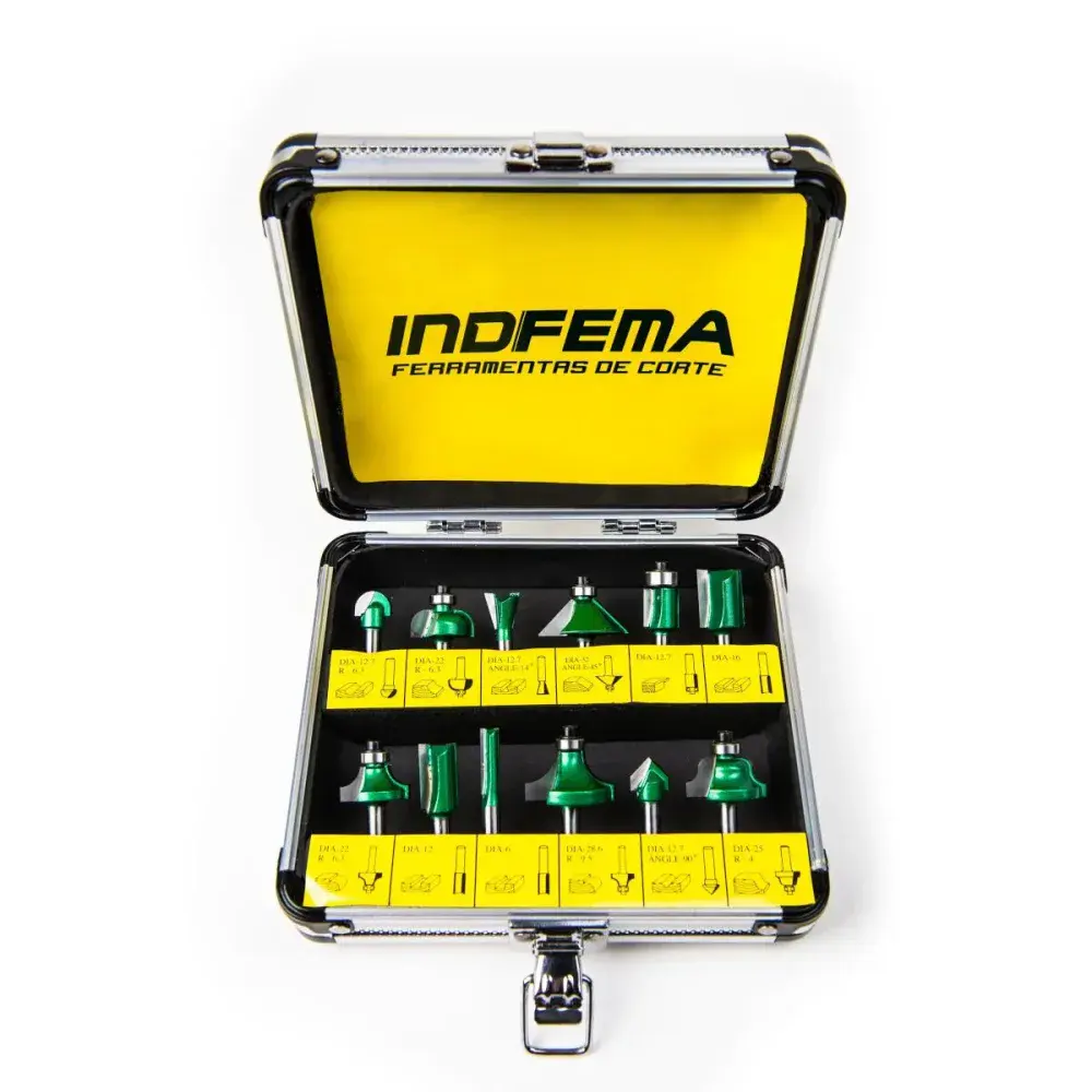 Kit de 12 fresas hw para tupia 6MM com maleta Indfema 6410.01 — fotografia 6