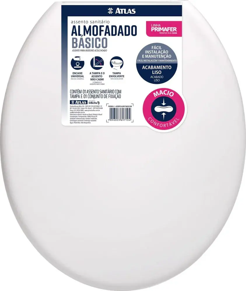 Assento sanitário almofadado básico branco Atlas