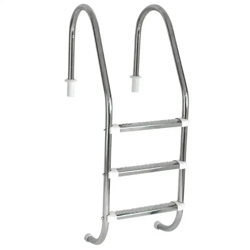 Escada para piscina 1.1/2 POL em aço inox com 3 degraus anatômicos em inox Sodramar — fotografia de referência