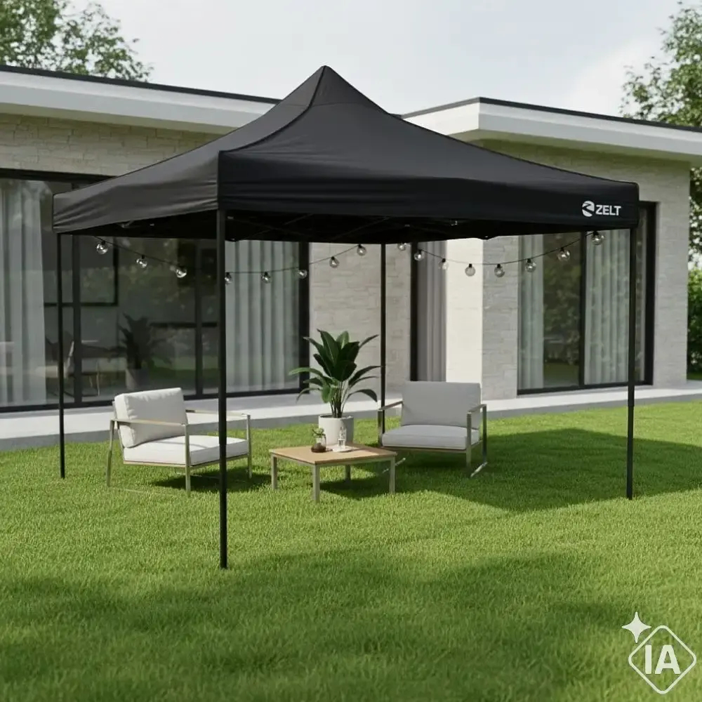Tenda Gazebo Pagoda 3 x 3 Metros Dobrável Articulada e Sanfonada ZELT Preto — fotografia 10
