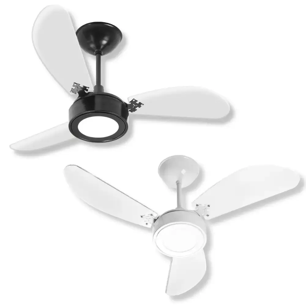 Ventilador de teto 3 pás 130W luminária LED várias cores cristal Venti-delta Branco 110 V