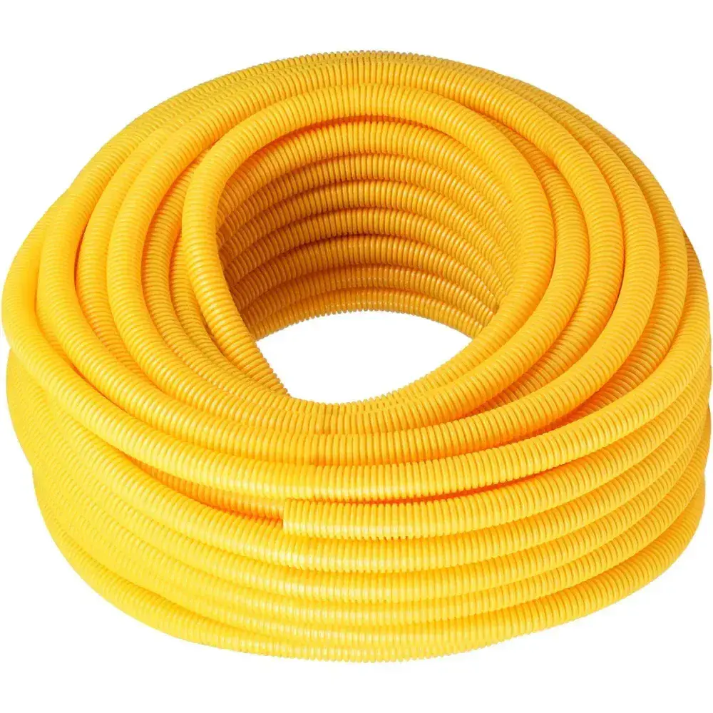 Eletroduto corrugado em pvc amarelo 25MMX50M Liege — fotografia de referência