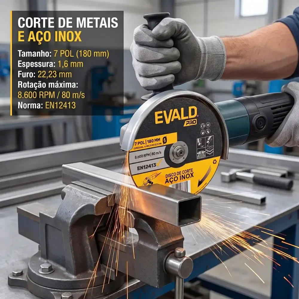 Disco de Corte Inox 10 Unidades 7 POL x 1,6 MM 8.600 RPM EVALD PRO — fotografia 5