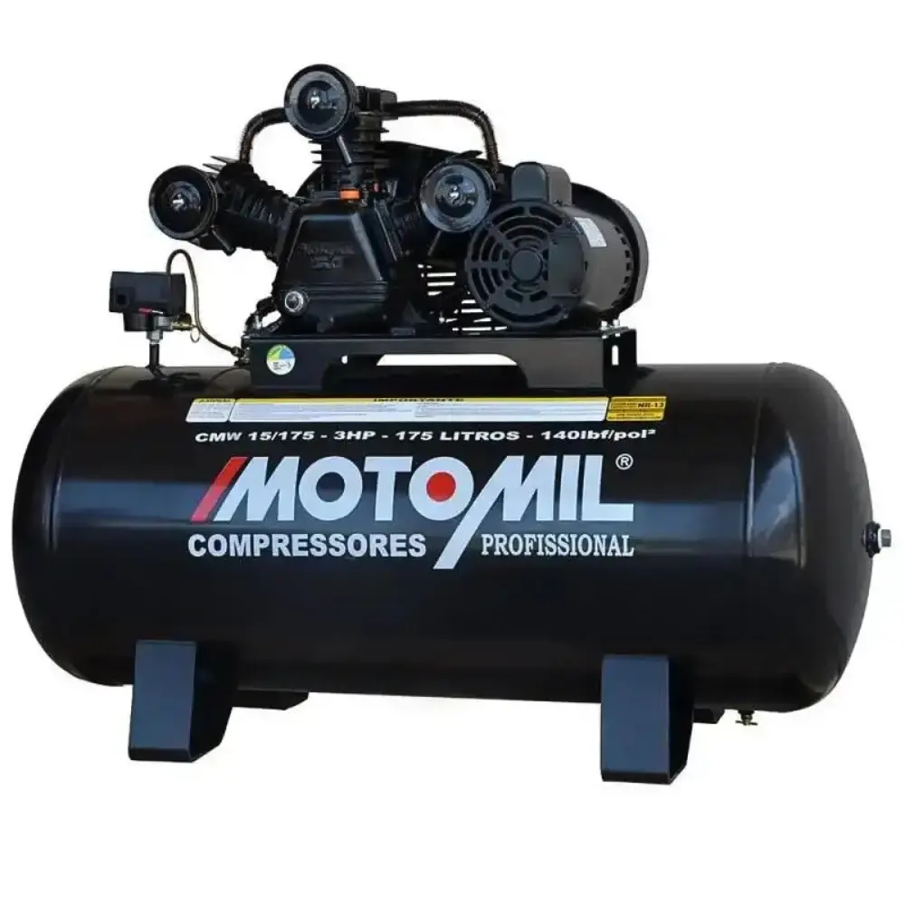 Compressor 15 pés 3 HP 175 litros 3 pistões CMW com motor monofásico MotoMil
