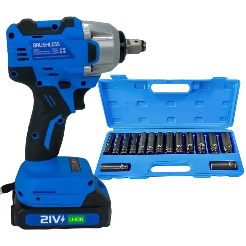 Chave de impacto 1/2 POL com bateria 21V maleta Sigma e kit soquetes 15 peças evald — fotografia 2