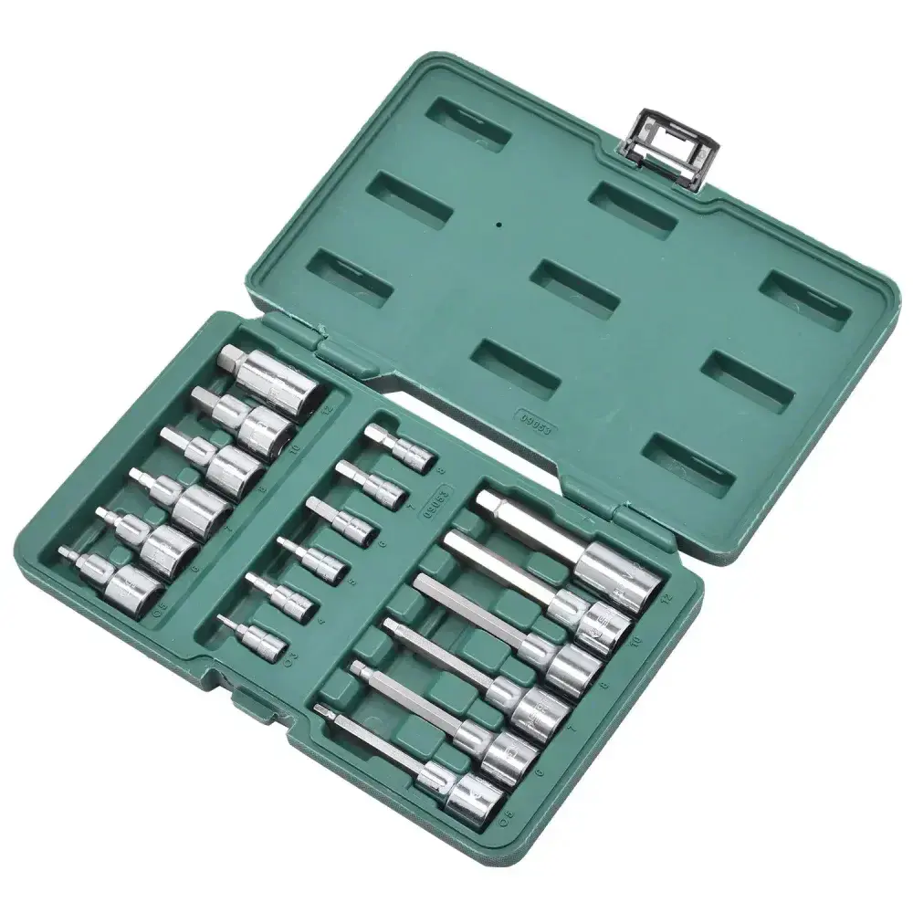 Jogo de soquetes com bits hexagonais 18 pçs 1/4 e 1/2” Sata — fotografia 8