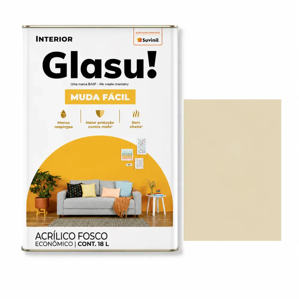 Tinta acrílica fosca econômica palha 18L suvinil glasu!