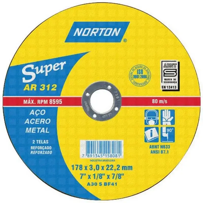 Disco de corte 7 POL com furo de 7/8 AR312 Norton — fotografia de referência