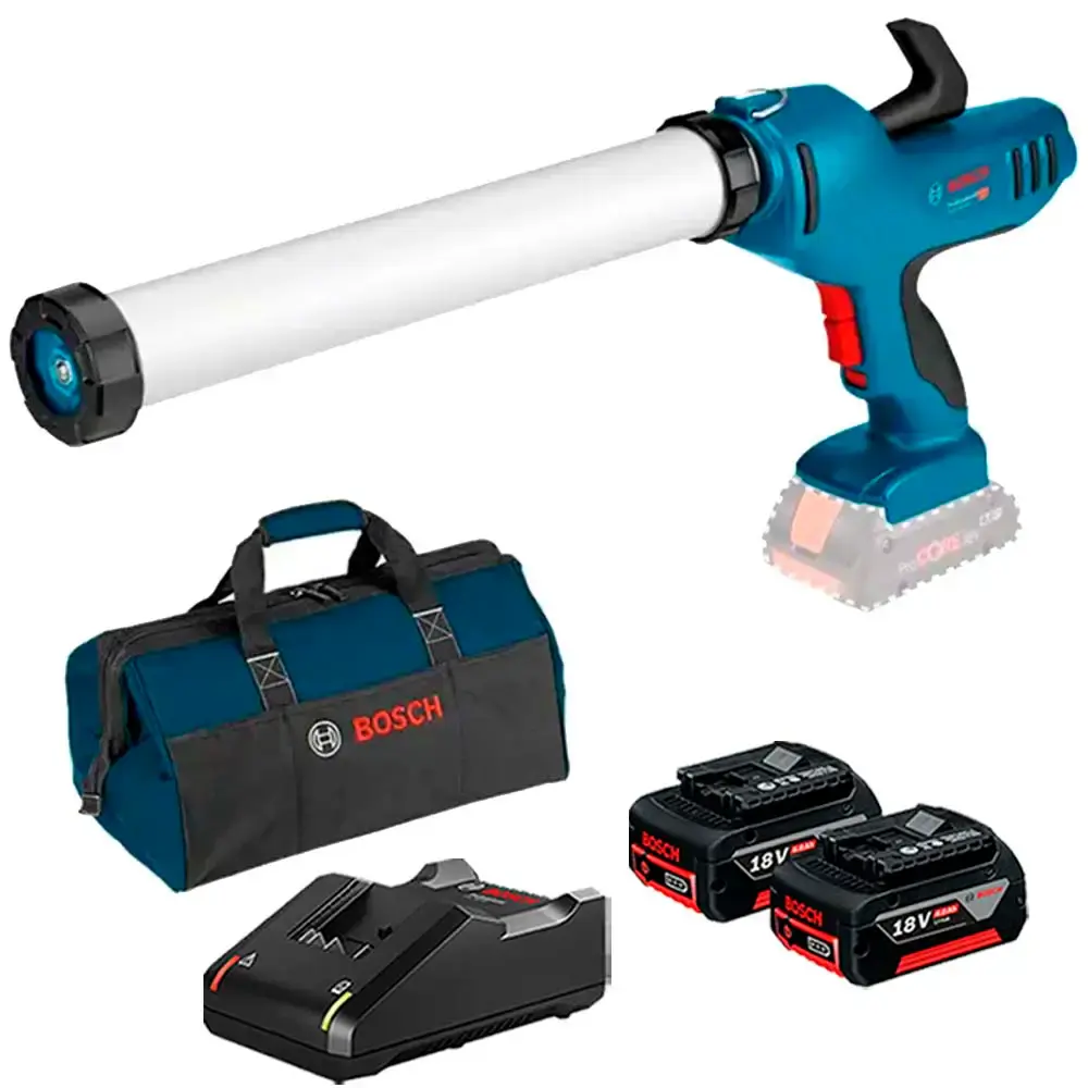 Pistola de silicone calafetagem à bateria 18V 2 baterias 4,0AH, carregador bivolt e bolsa Bosch — fotografia de referência