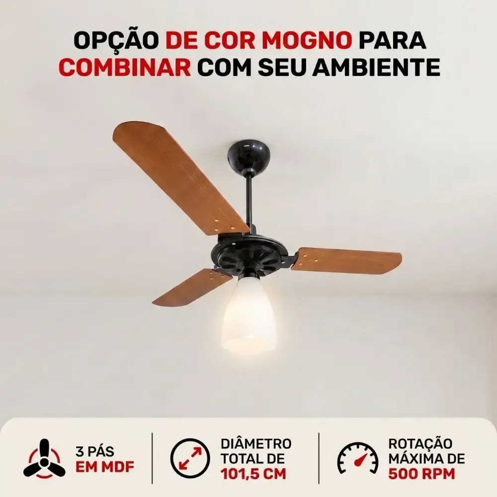 Ventilador de teto aeris 3 pás tulipa aberta casa LYS Branco 110 V — fotografia 9