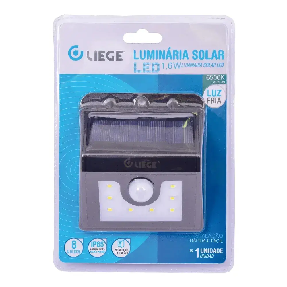 Luminária solar de parede com 8 leds 40LM 1,6W 6500K Liege — fotografia 6