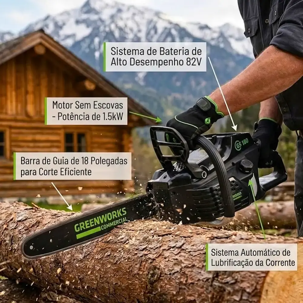 Motosserra brushless 82V 1.5KW 18 POL 2001902 Greenworks — fotografia 5