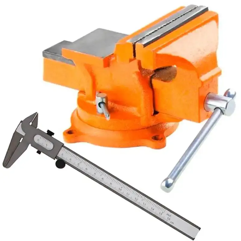 Morsa torno de bancada n° 4 com base giratória Sparta + paquímetro de aço 6 POL 150 MM western — fotografia de referência