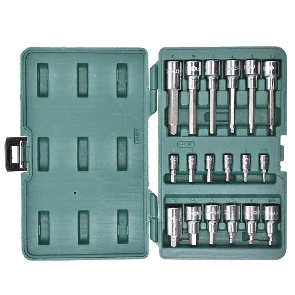 Jogo de soquetes com bits hexagonais 18 pçs 1/4 e 1/2” Sata — fotografia de referência