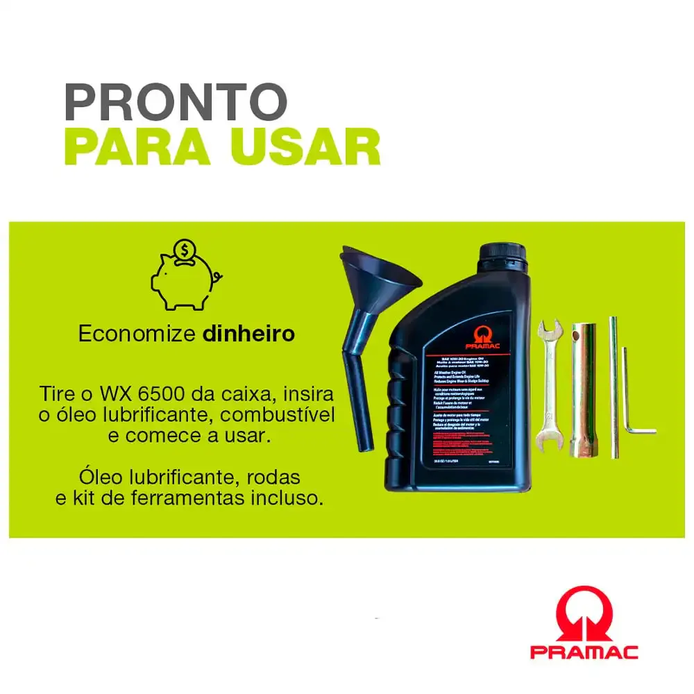 Gerador à gasolina 6.3 KVA com bateria 4T digital com AVR WX6500 mono bivolt PR652MXB003I Pramac — fotografia 4