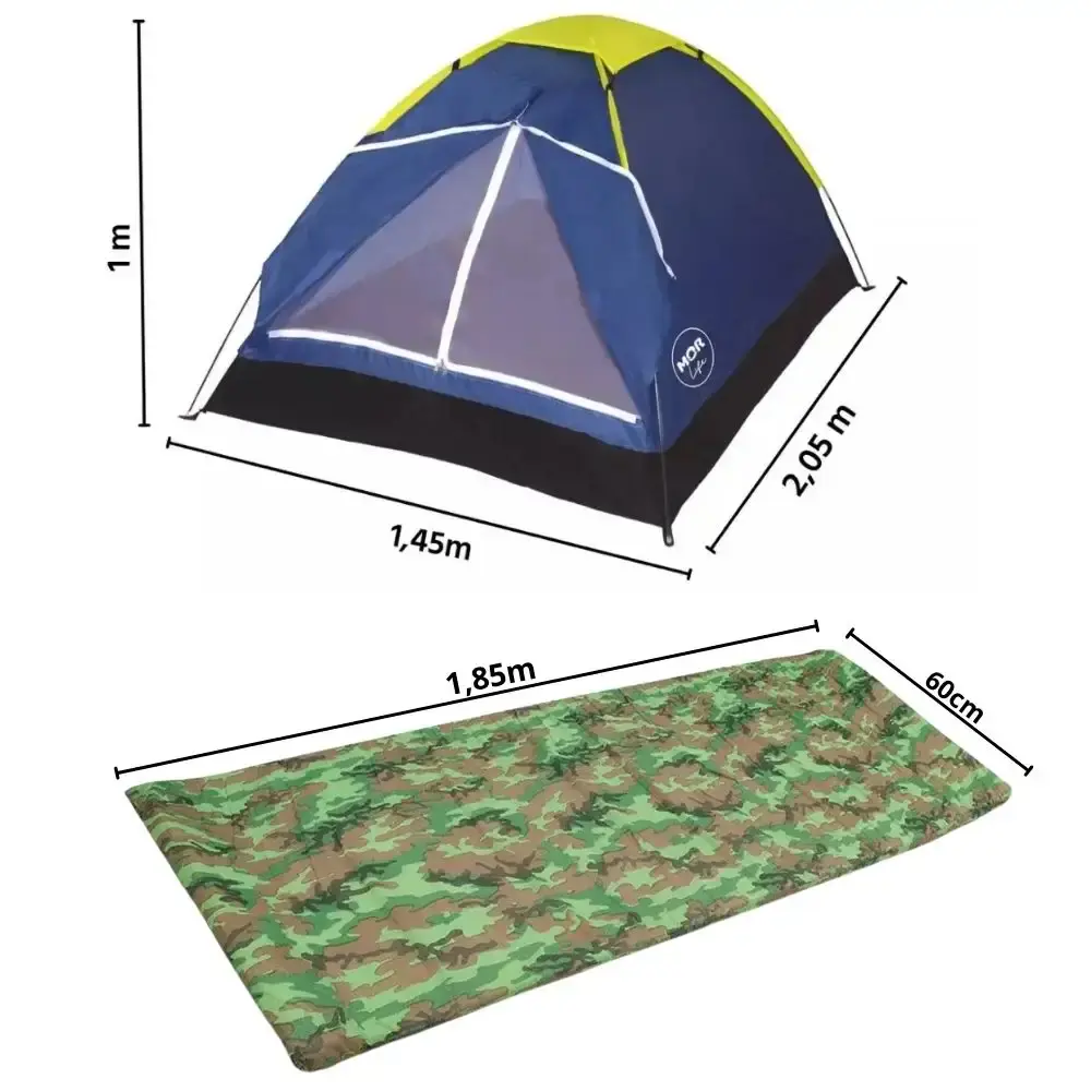 Barraca iglu para camping azul 2 pessoas com colchonete estampa camuflada Mor — fotografia 6