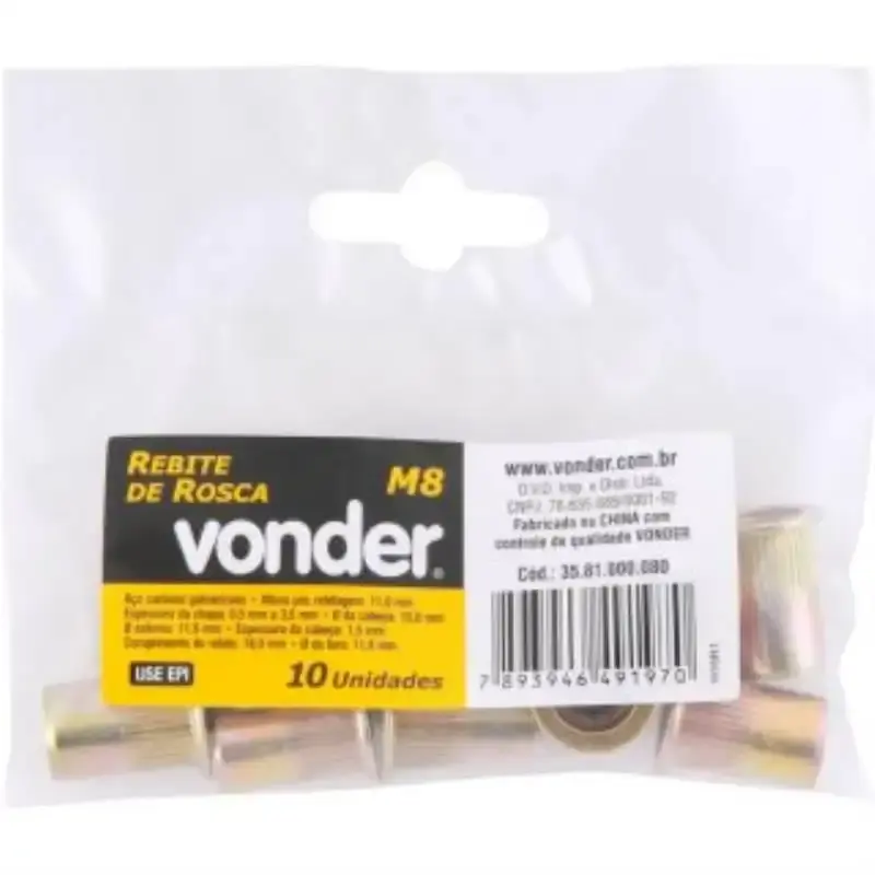 Rebite POP com rosca M8 com 100 peças Vonder — fotografia 3