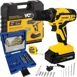 Parafusadeira furadeira 12V com bateria carregador bivolt PFV 012 Vonder e kit 41 pçs evald — fotografia 2
