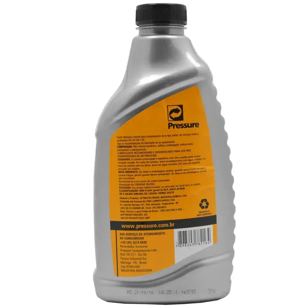 Óleo para compressores de ar tipo pistão 1 litro lub AW150 Pressure — fotografia 10