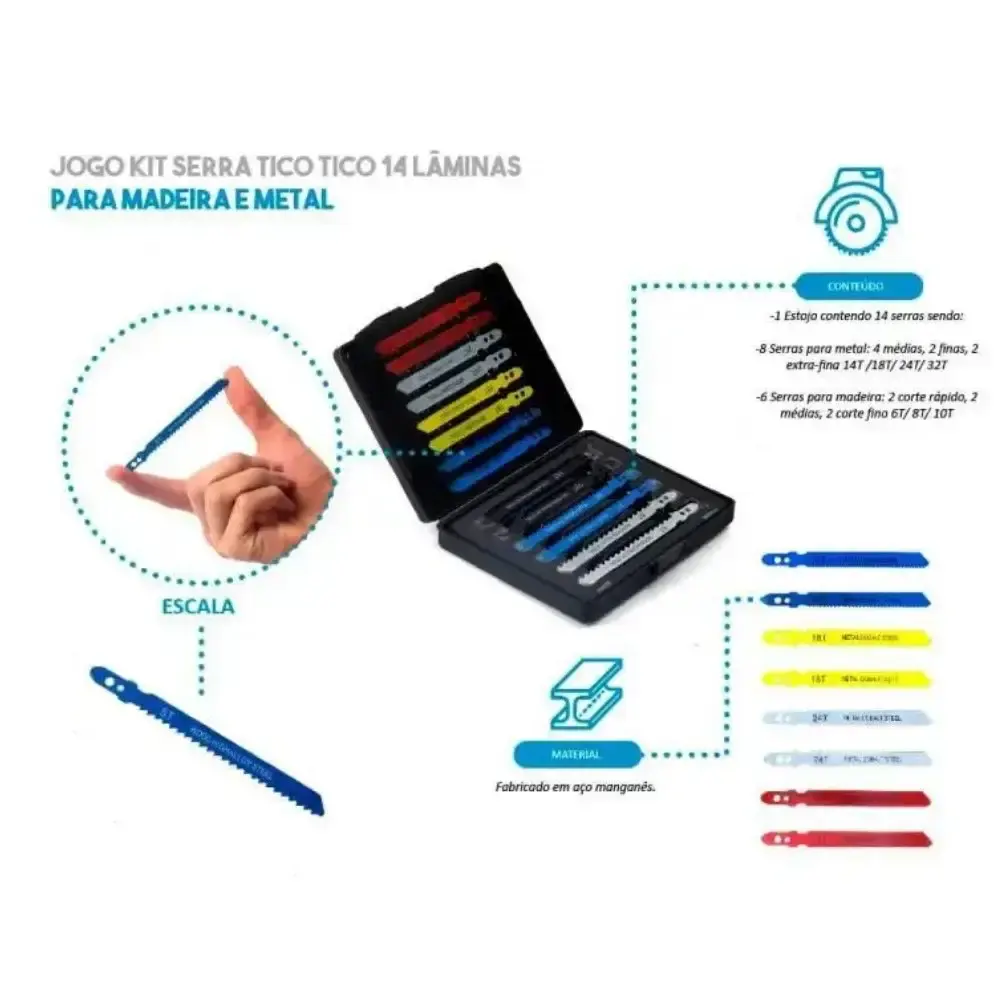 Serra tico-tico 500W STT127/220 com jogo de laminas para serras 14 peças Evald 110 V — fotografia 8