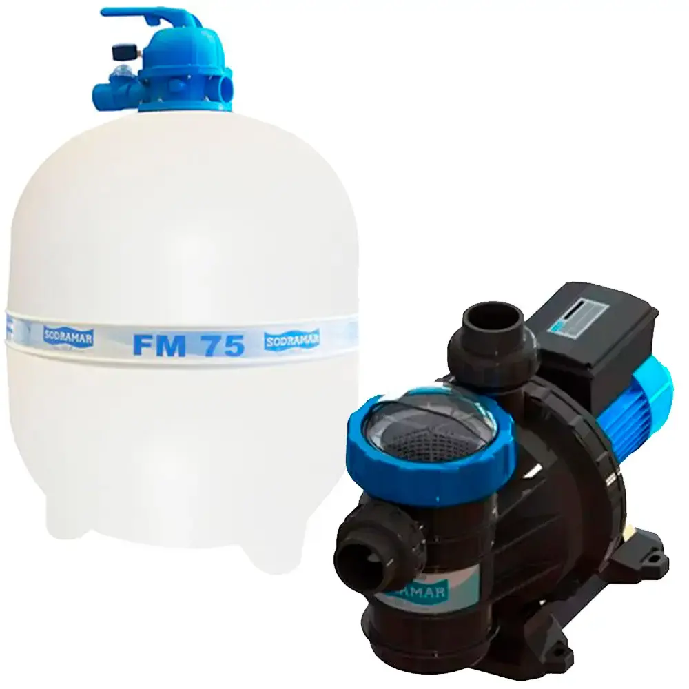 Filtro para Piscinas FM-75 1.1/2 CV FILTER com Bomba 1,5 CV BMC-150 SODRAMAR até 176 Mil Litros — fotografia de referência