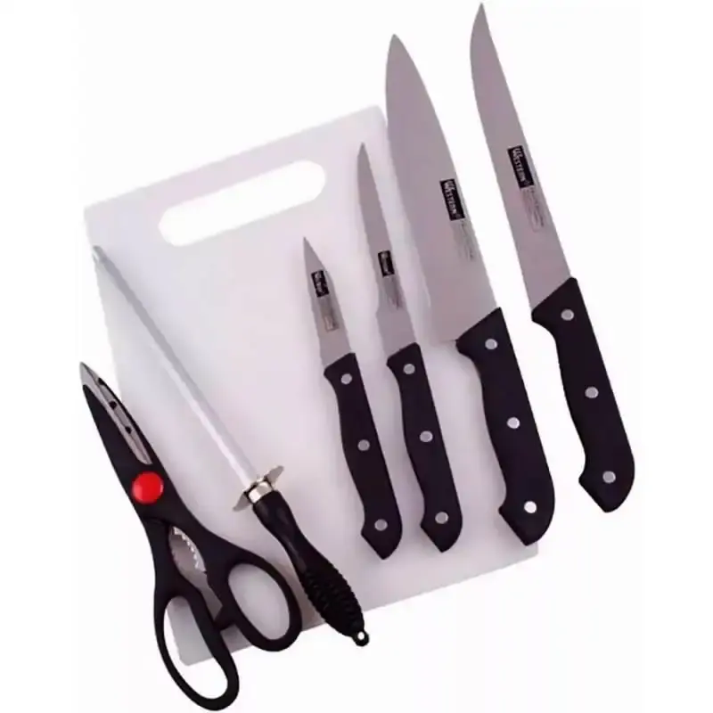 Kit de facas para cozinha com tesoura. chaira. tábua e facas 7 peças Western