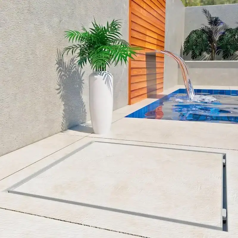 Tampão 90 x 90 CM Rebaixado Articulado Grelha Invisível p/ Casa Máquinas Piscinas 371903 Cinza GDA — fotografia 3