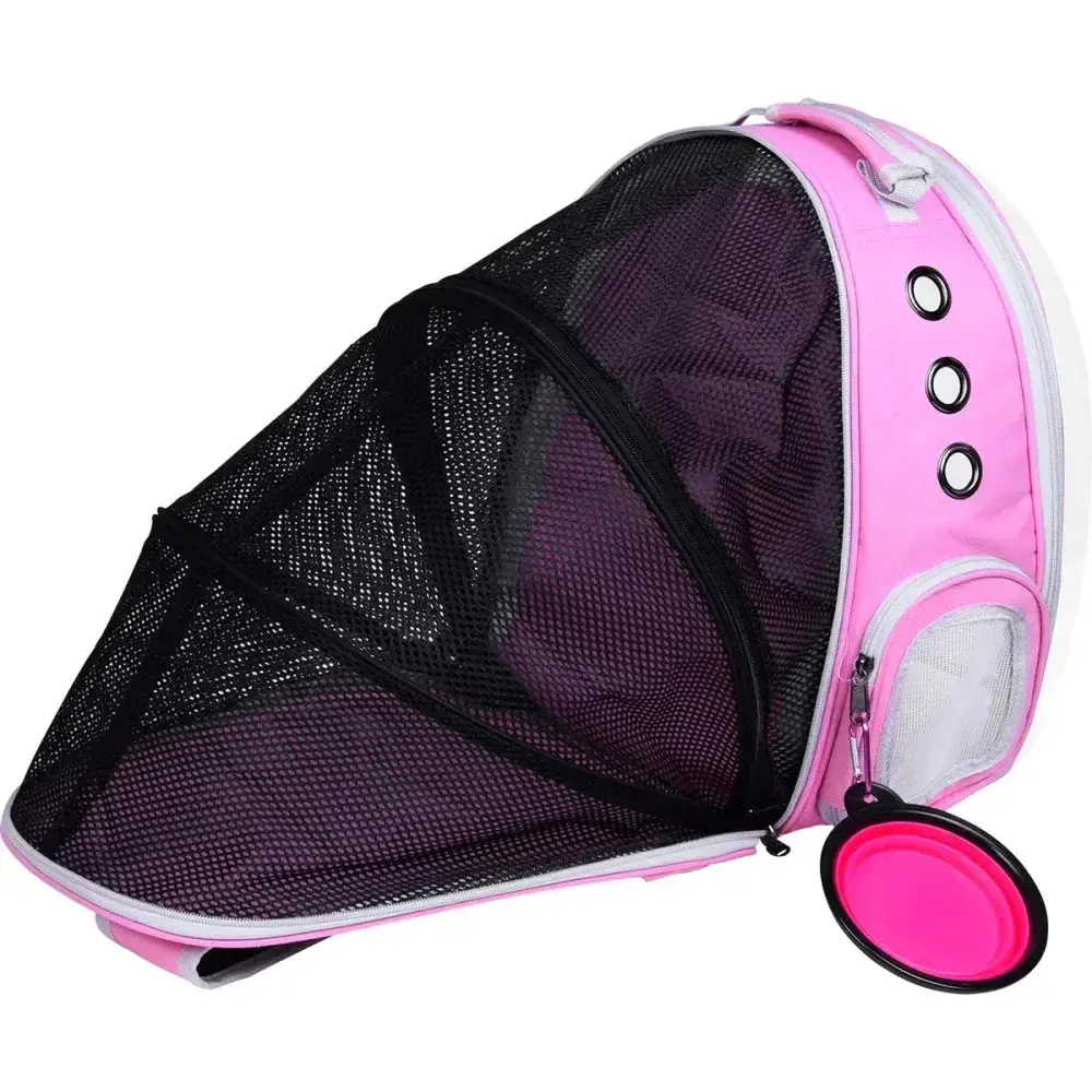 Mochila de transporte cabana expansível para pet rosa Kala — fotografia 5