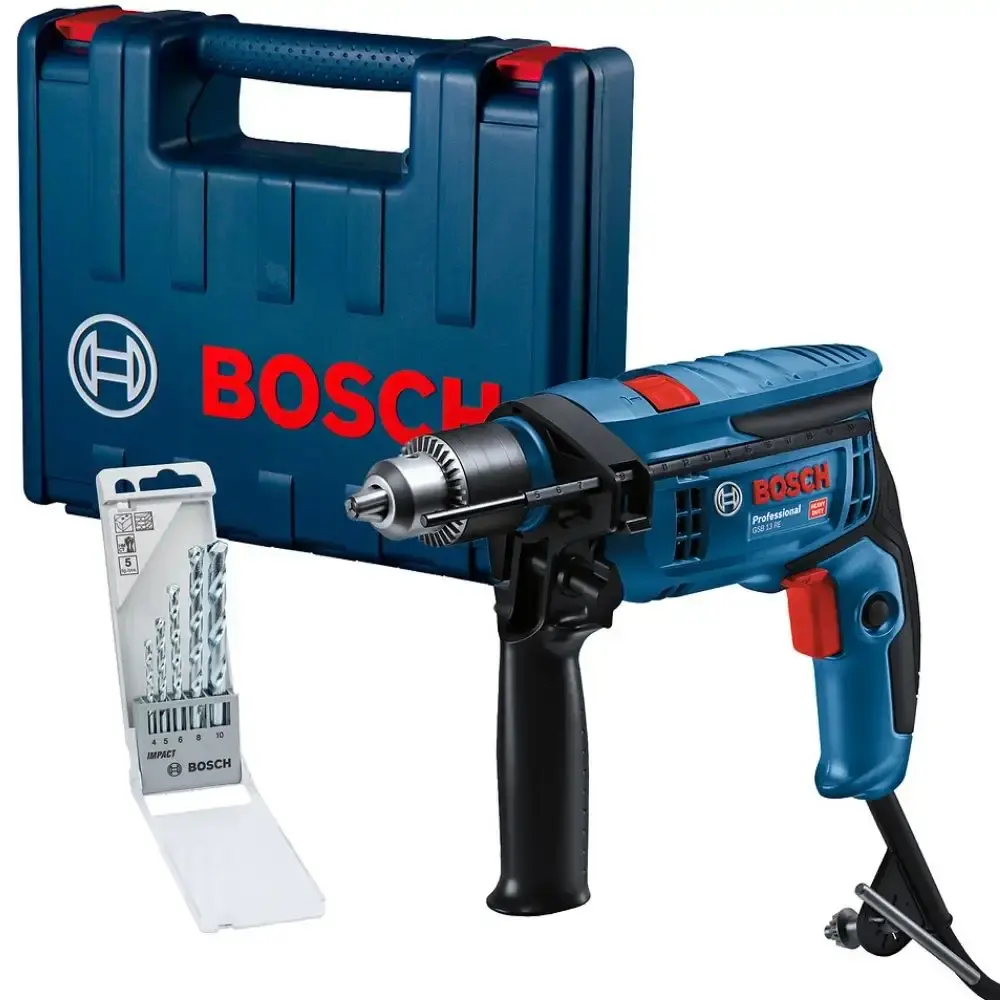 Furadeira impacto 1/2 pol 750W 12B8 com 5 brocas GSB 13RE Bosch 110 V — fotografia 2