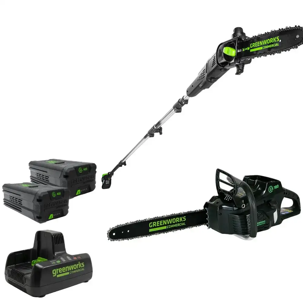 Motosserra 82V com podador de altura + 2 baterias 4,0AH + carregador bivolt Greenworks — fotografia de referência