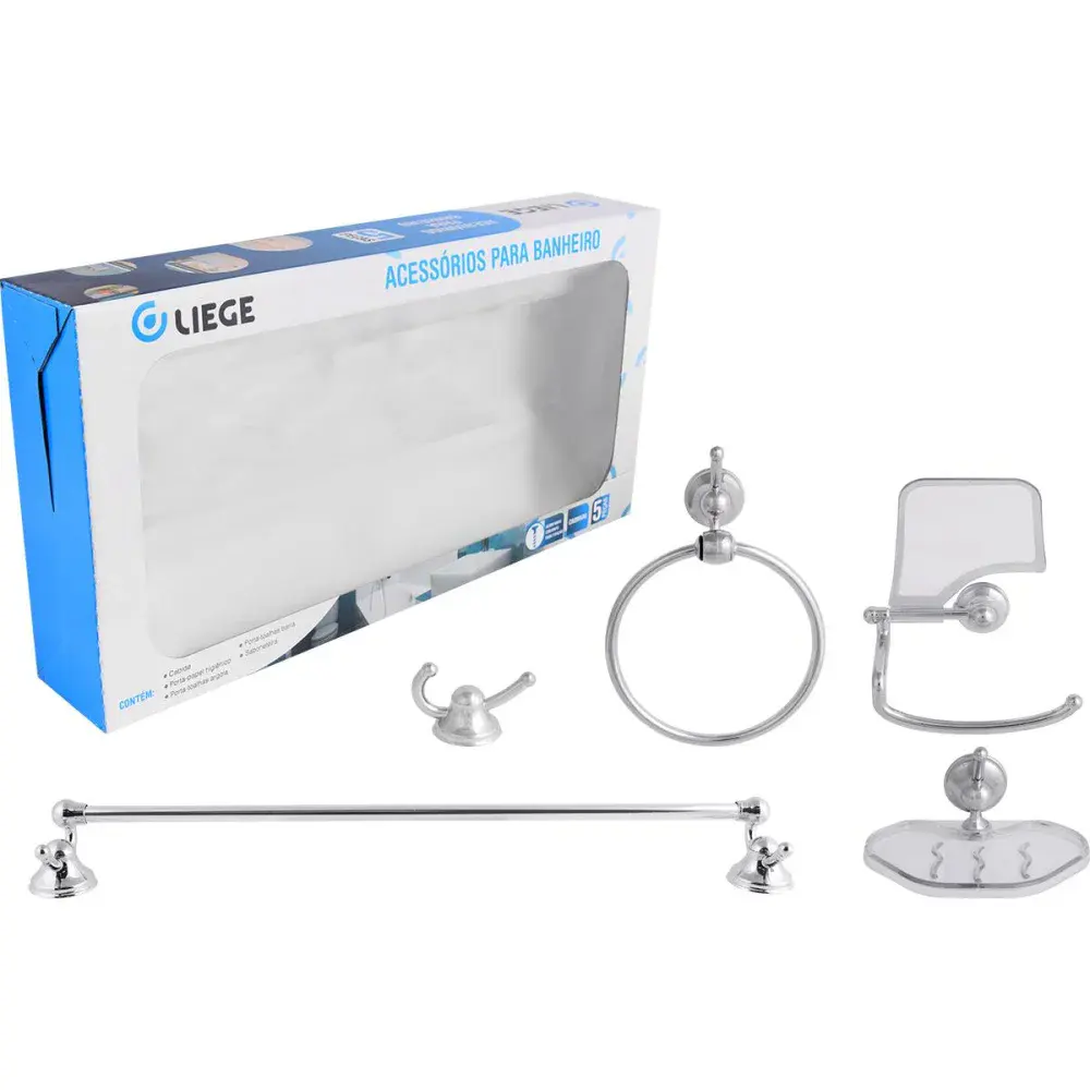 Kit de acessórios para banheiro 5 peç abs cromado Liege