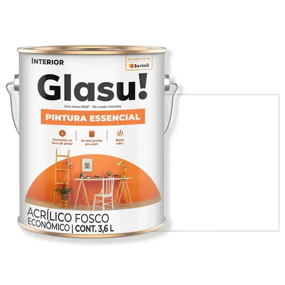 Tinta acrílica essencial fosco branco 3,6L glasu Suvinil Glasu! — fotografia 2