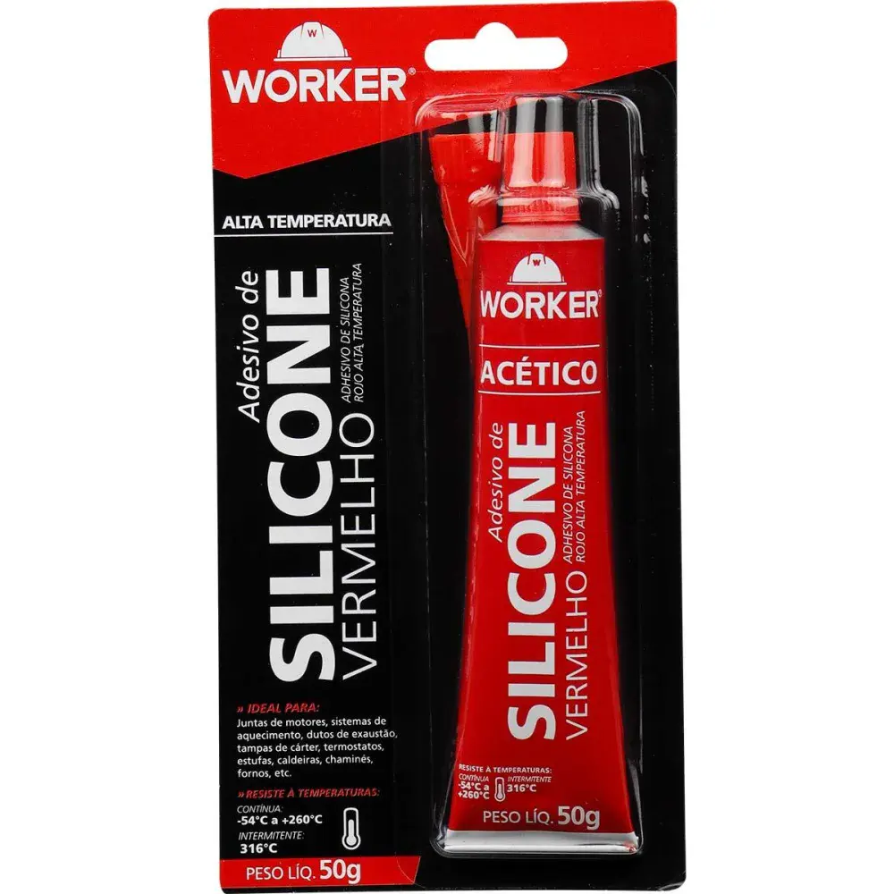 Silicone acético alta temperatura vermelho 50G Worker — fotografia 4