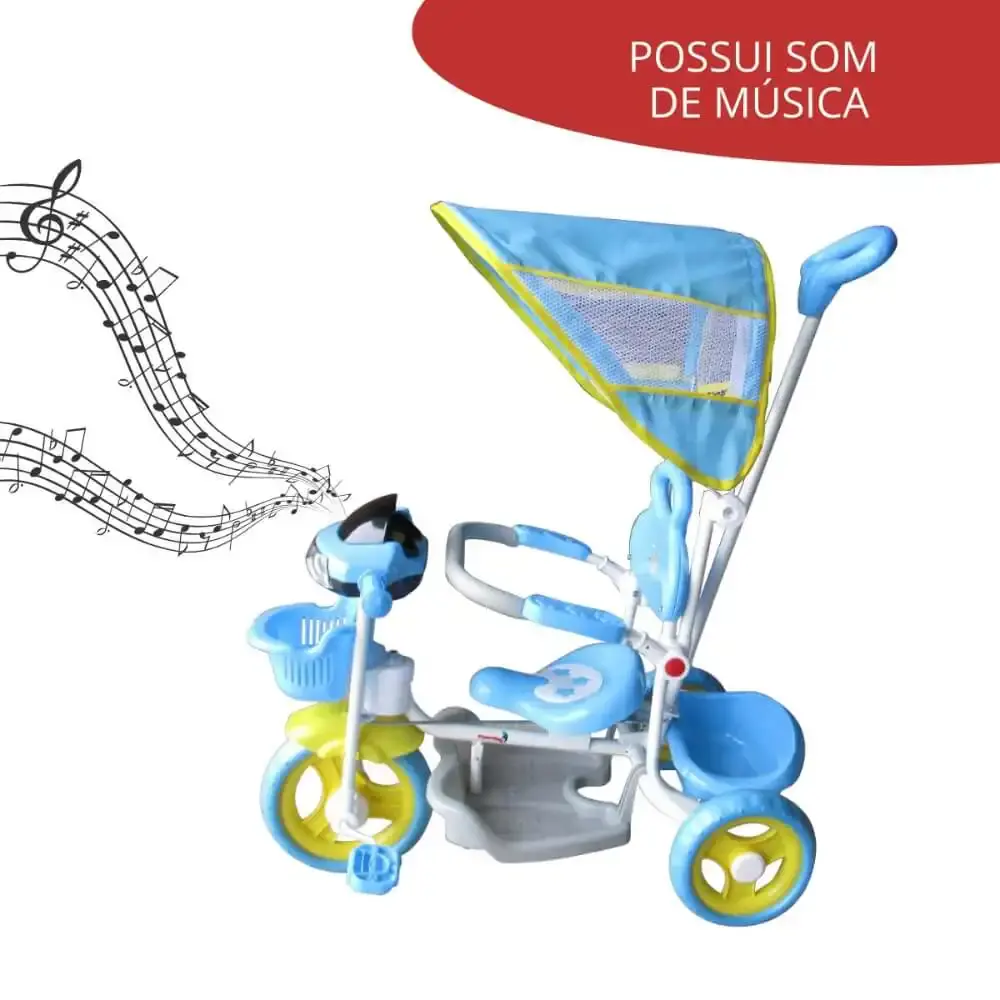 Triciclo motoca infantil passeio azul com empurrador e cobertura BW003-A ImportWay — fotografia 6
