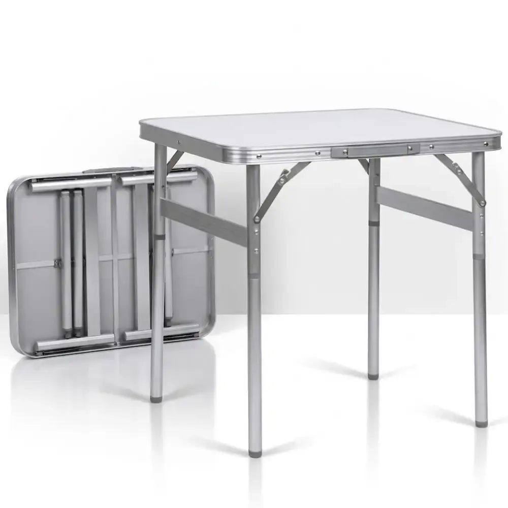 Mesa dobrável vira maleta camping de alumínio 60X45CM branca 2 níveis de altura Zelt — fotografia de referência