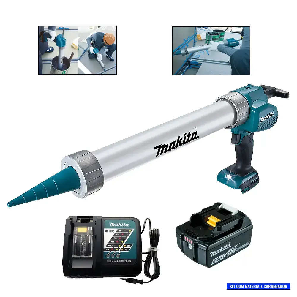 Kit pistola de calafetagem à bateria 18V com bateria 6AH + carregador DCG180ZB Makita — fotografia de referência