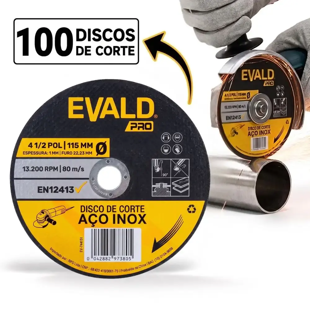 Disco de Corte 100 Unidades Inox 4.1/2 POL x 1,0 MM 13.200 RPM EVALD PRO — fotografia 2