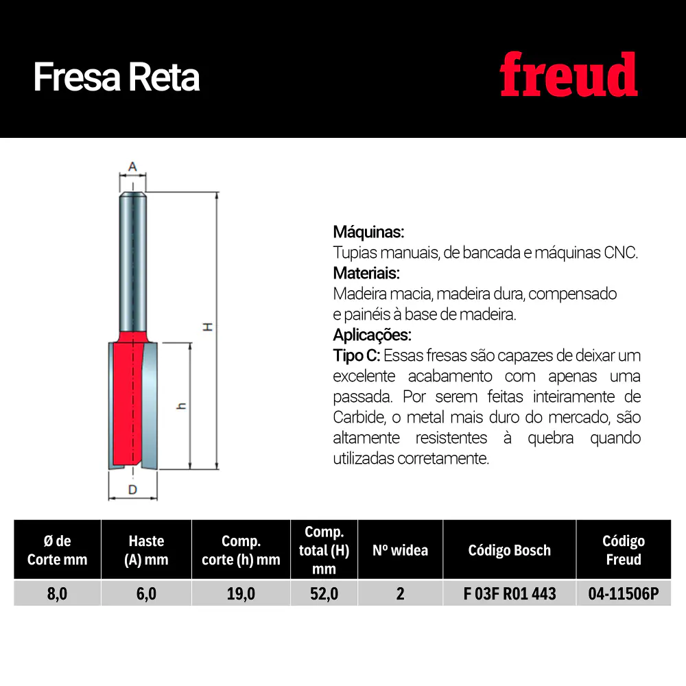 Fresa reta paralela para tupia madeira 04-11506P Freud — fotografia 7