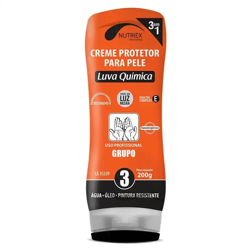 Creme protetor para mãos - luva química - grupo 3 (Água - óleos - pintura) 200 GR bisnaga Nutriex — fotografia de referência
