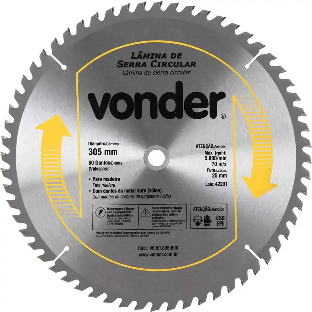 Lâmina de Serra Circular 305mm x 25,4mm 60 Dentes VONDER — fotografia de referência