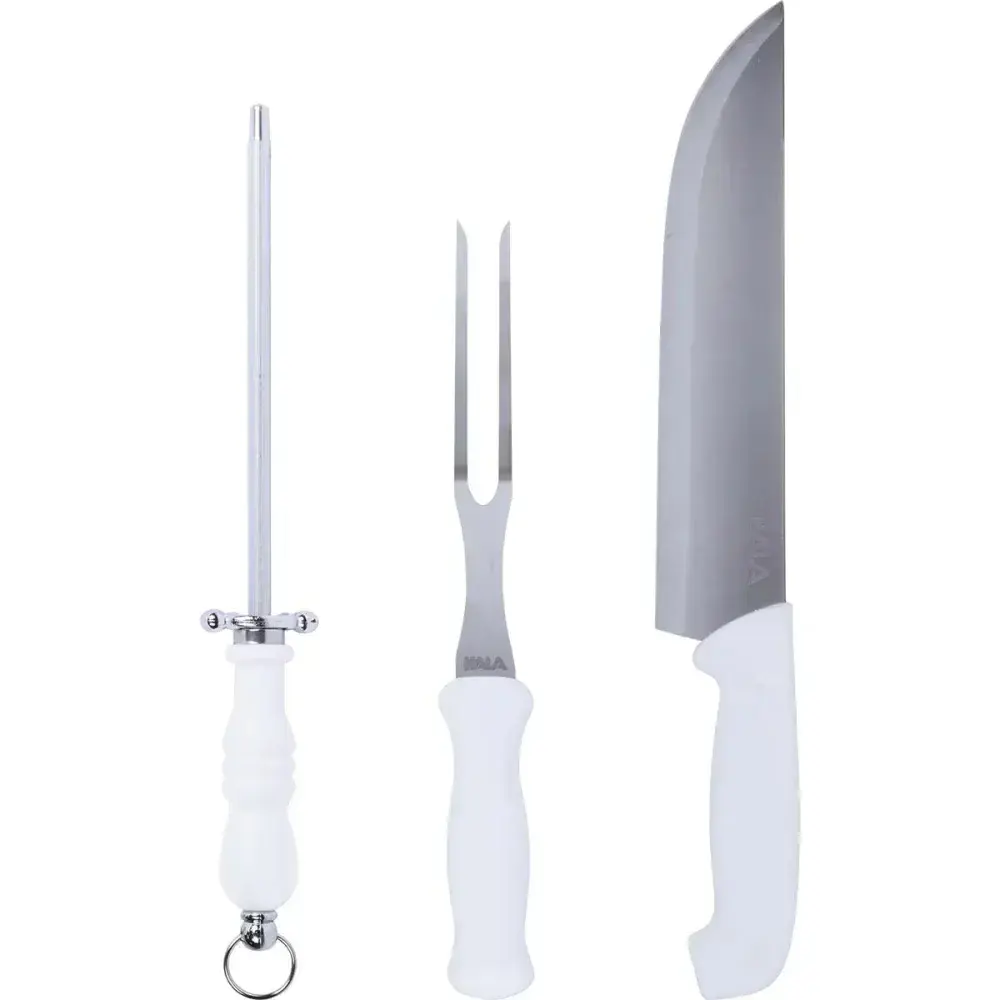 Kit faca garfo e chaira em aço inox com cabo pp 3 peç Kala — fotografia 9