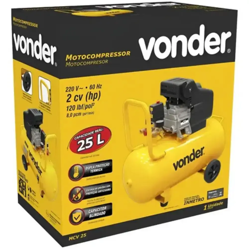 Compressor de ar portátil 8 pés 2 HP 25 litros MCV-25 Vonder 220 V — fotografia 8