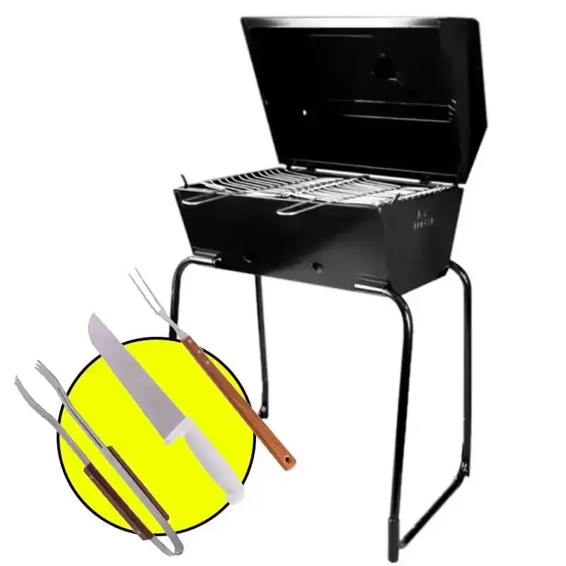 Churrasqueira desmontável à bafo CHU04 Fercar + kit churrasco 3 peças hauskraft — fotografia de referência