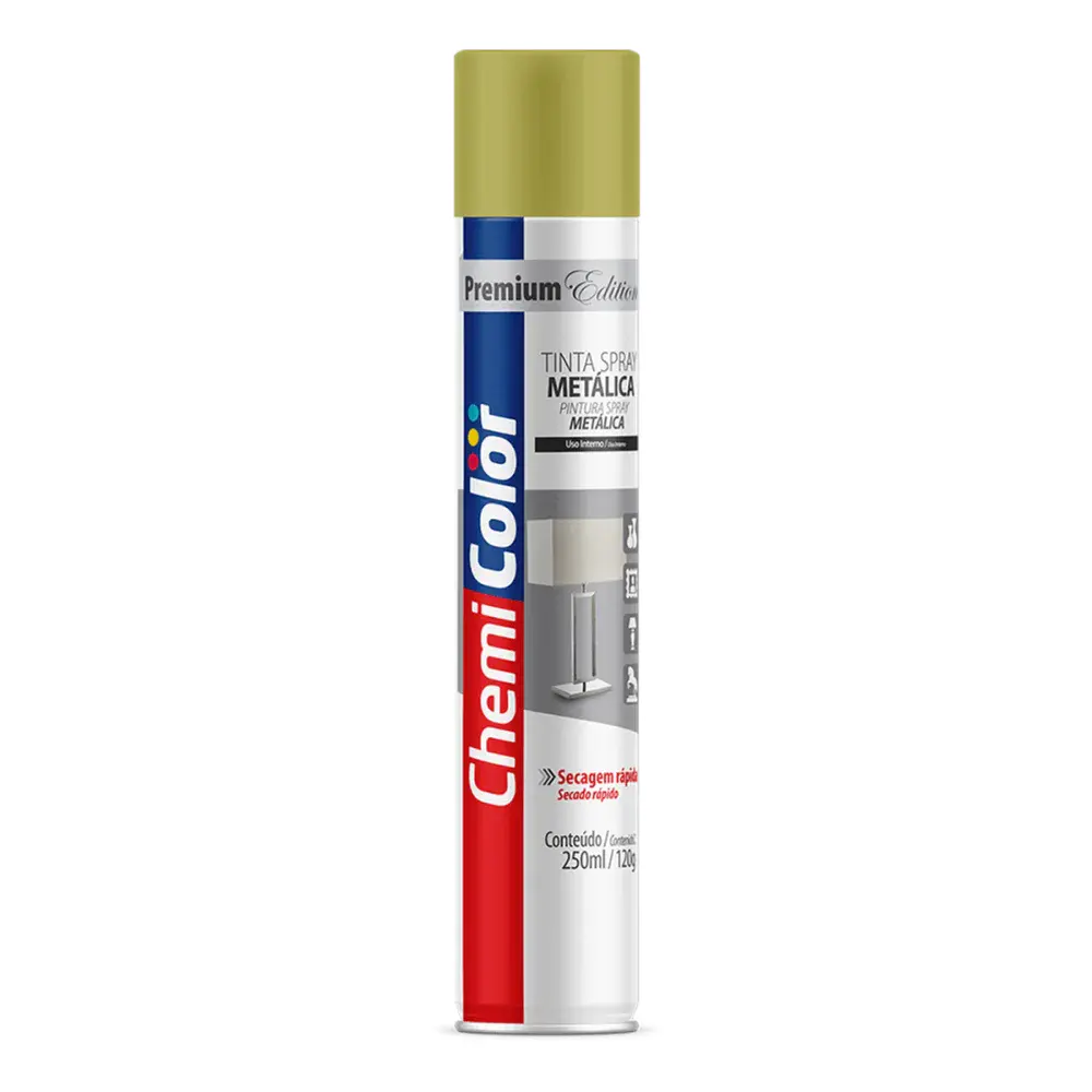 Tinta spray metálica 250ML/120G na cor dourada Chemicolor