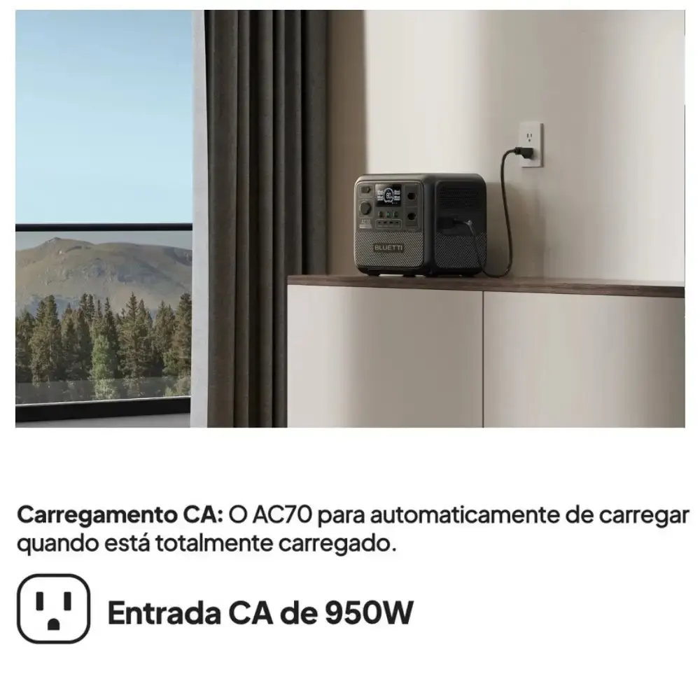 Estação de armazenamento de energia portátil 1000W 768WH AC70 110V Bluetti — fotografia 4