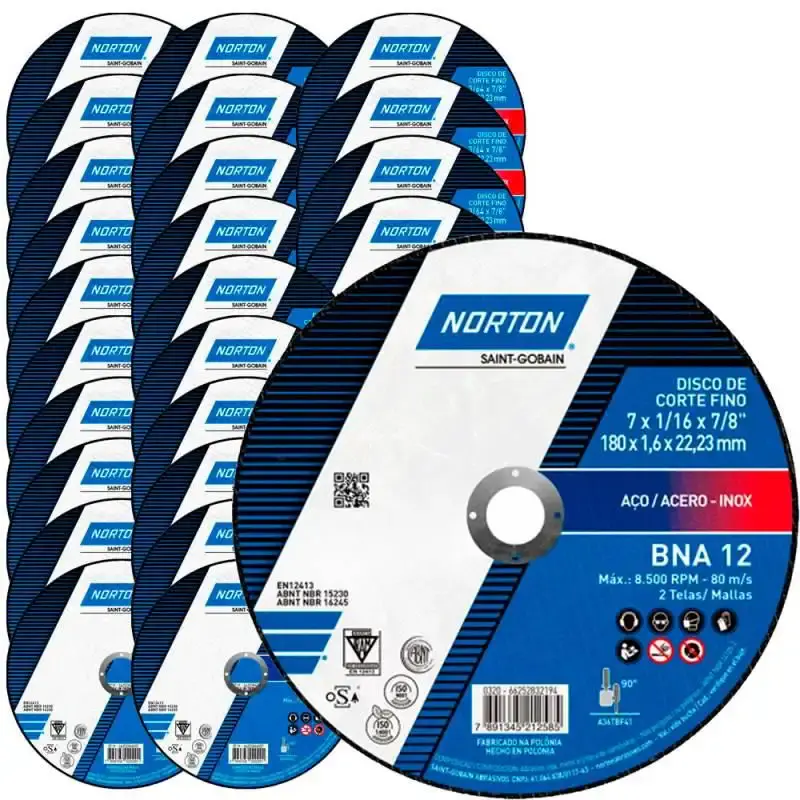Disco de Corte BNA 12 para Metal e Inox 7 POL x 1.6 MM Kit 25 Peças NORTON — fotografia de referência