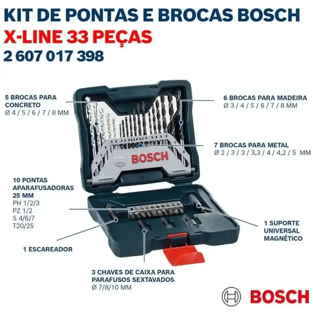 Furadeira de impacto 1/2 POL 850W e kit de pontas 33 peças Bosch 220 V — fotografia 10